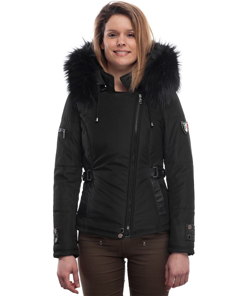 PUFFER JACKET IN FABRIC AND BLACK LEATHER WITH FUR Silverstorn