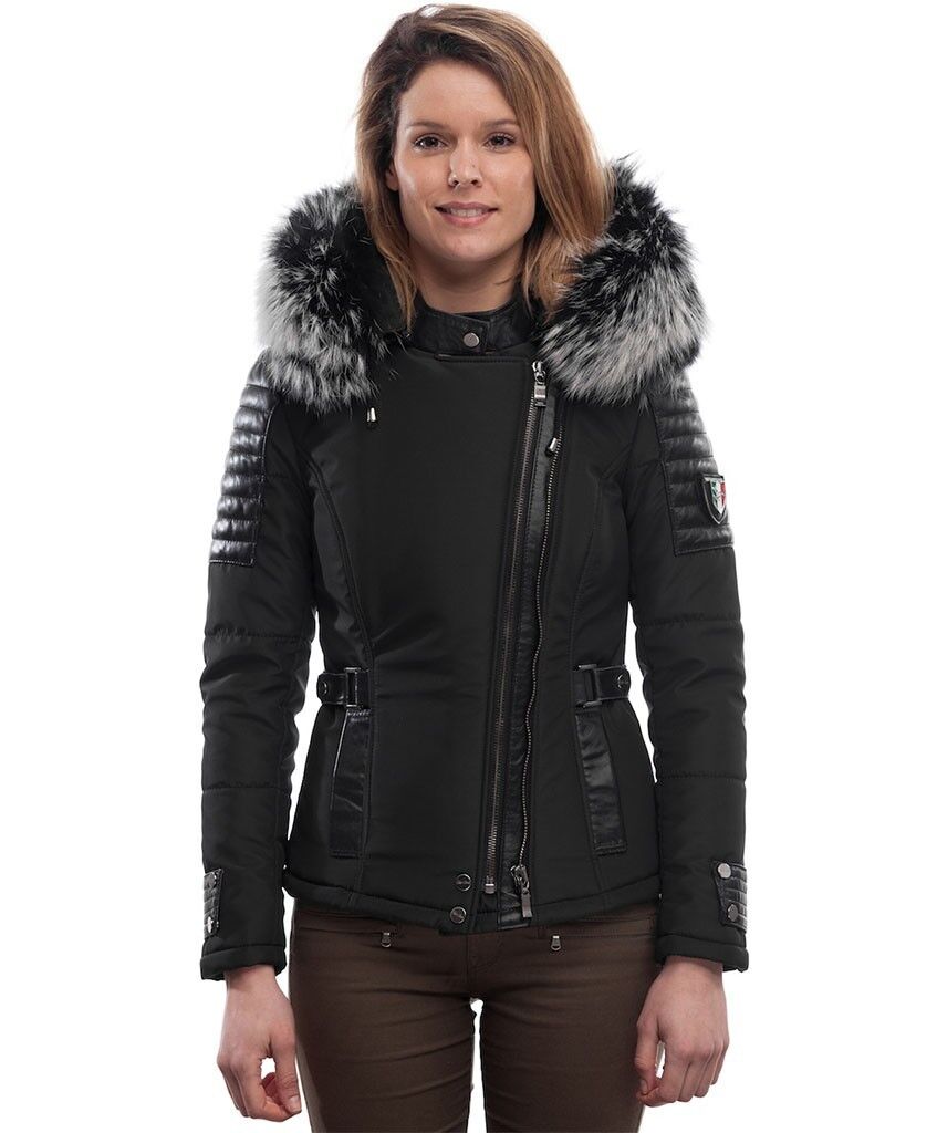 PUFFER JACKET IN FABRIC WITH BLACK LEATHER AND FUR Silverstorn