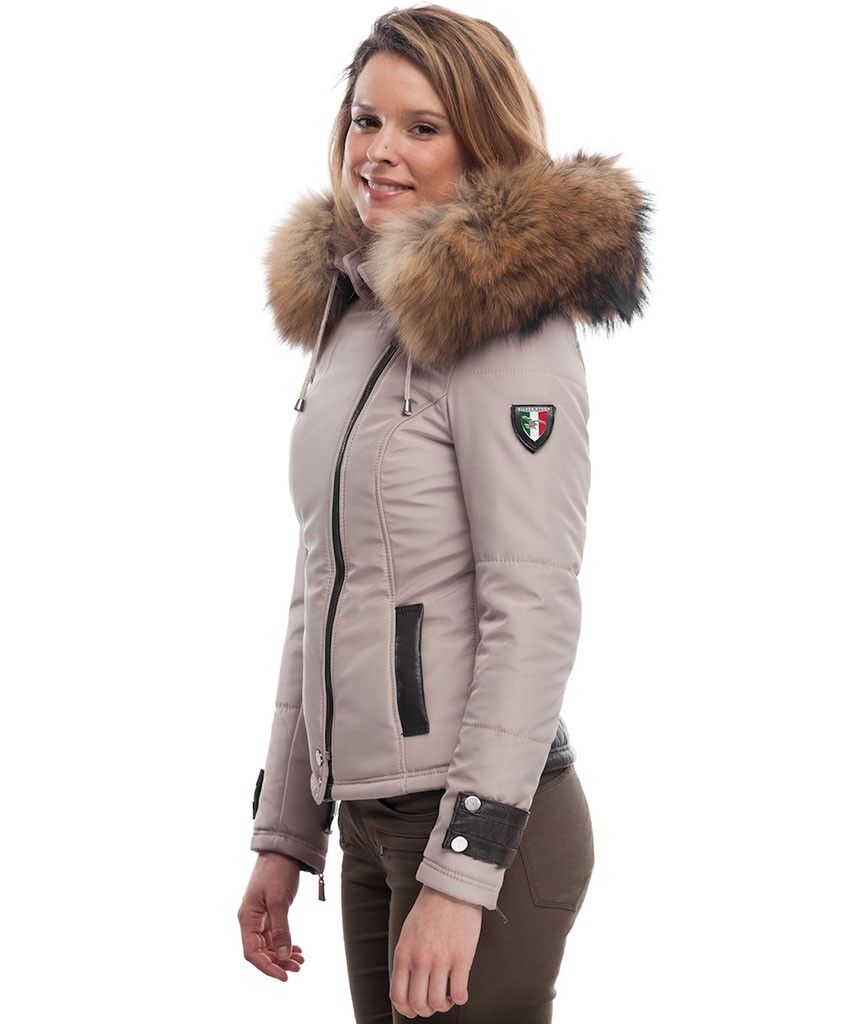 PUFFER FABRIC JACKET IN BEIGE WITH FUR Silverstorn